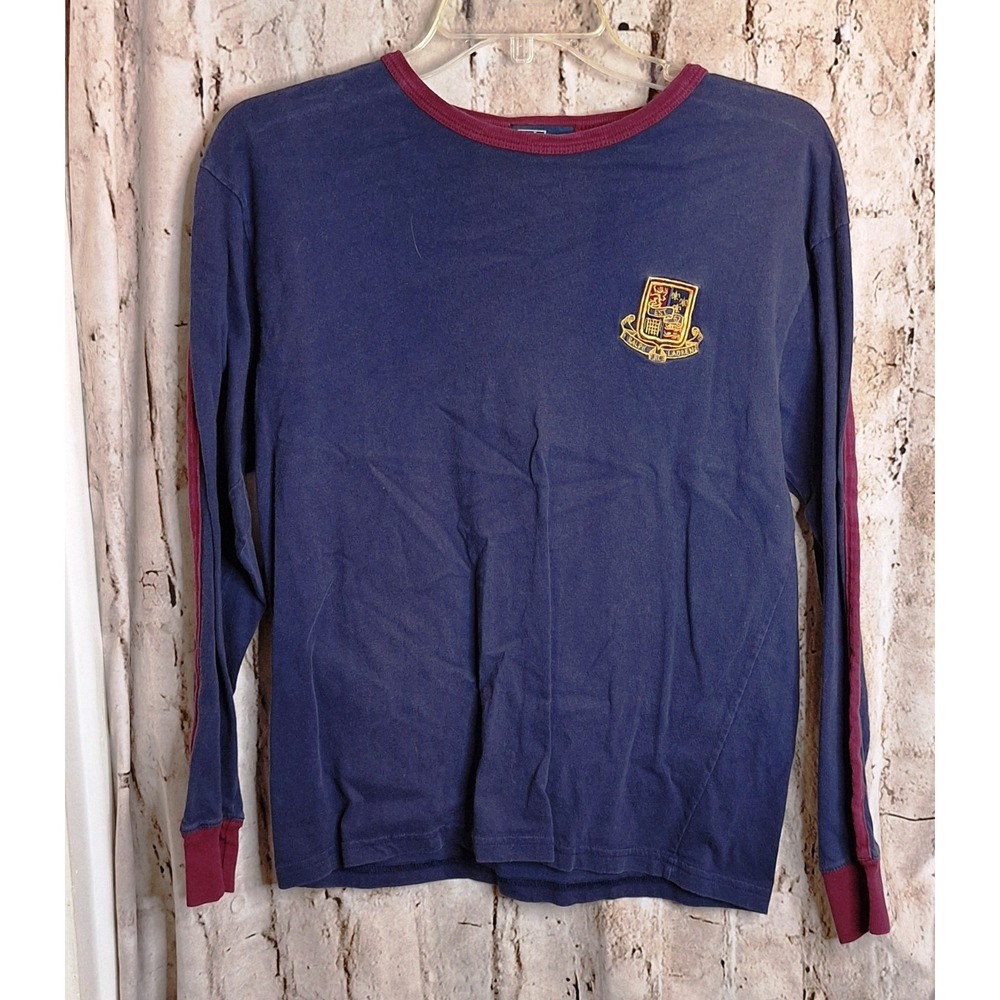 Polo by Ralph Lauren L (16/18) long sleeve Men's Blue & Maroon Crew Neck Shirt